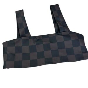 New Salt Gypsy Luna Surf Bikini Crop Top Black brown check size Medium